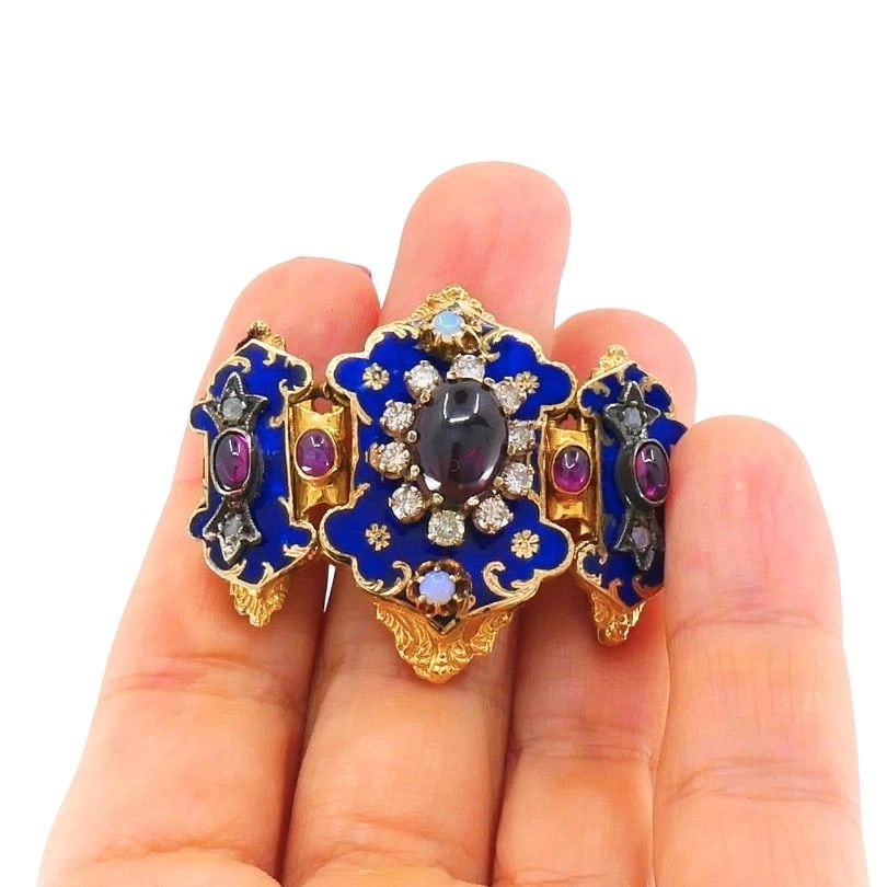 Antique Victorian 14K Gold Gemstone Enamel Buckle - 3