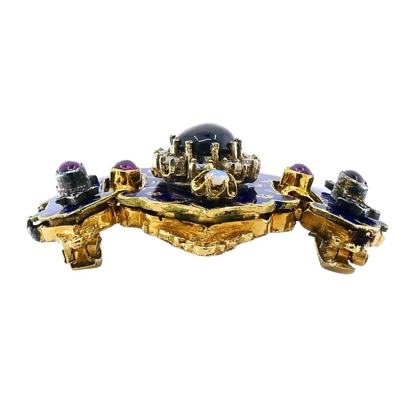 Antique Victorian 14K Gold Gemstone Enamel Buckle - 4