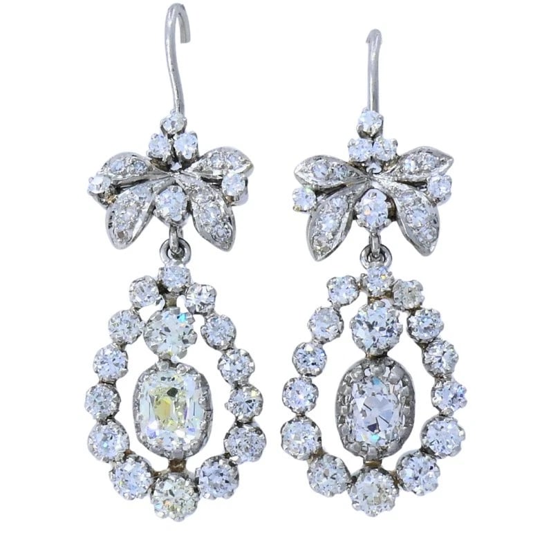 Art Deco Platinum Drop EARRINGS Old European Cushion Cut Diamonds Estate Jewelry - 6