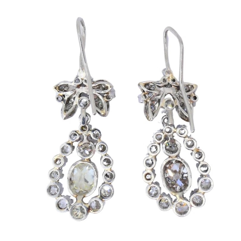 Art Deco Platinum Drop EARRINGS Old European Cushion Cut Diamonds Estate Jewelry - 8