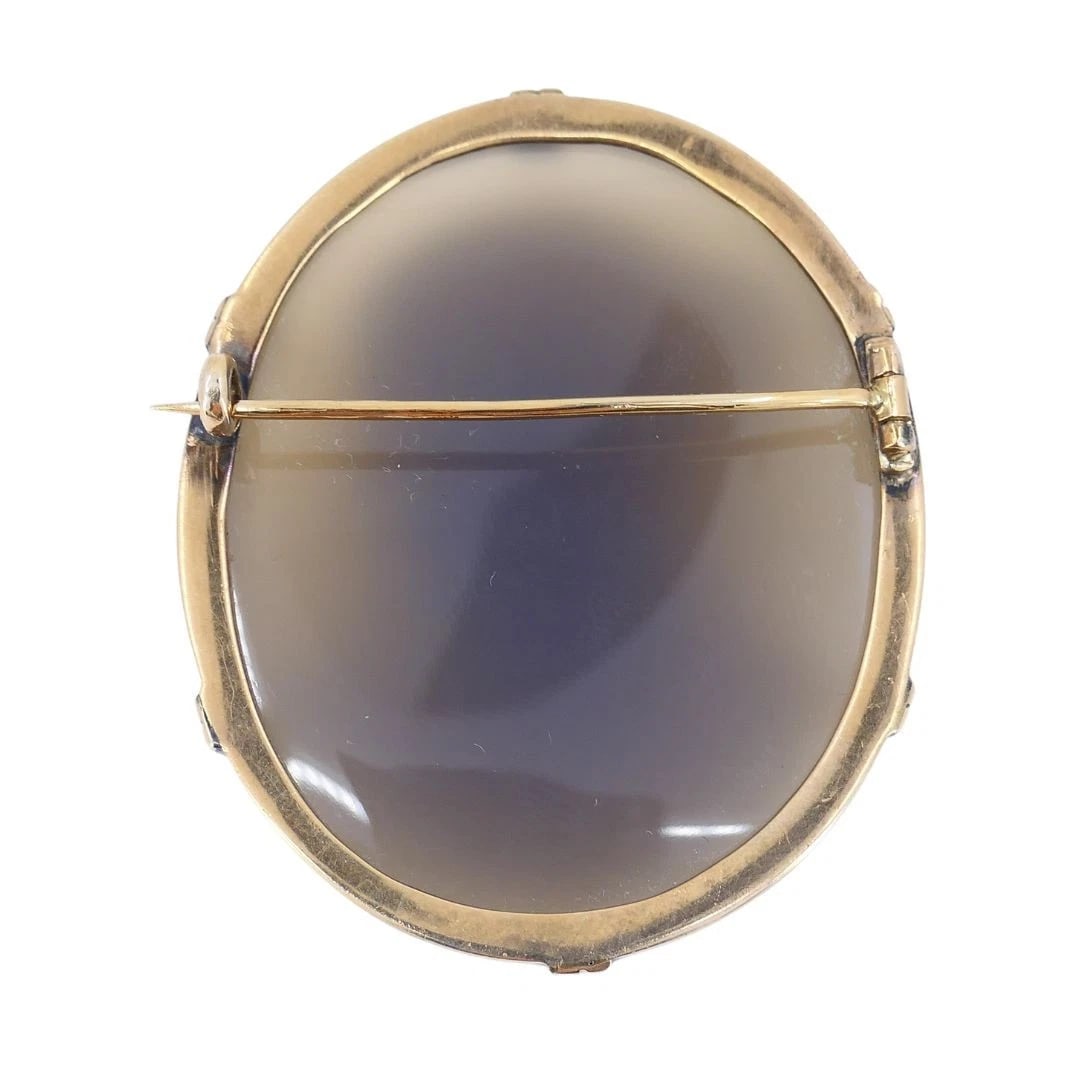 Antique 10K Gold Hardstone Agate Cameo Brooch Pin - 10