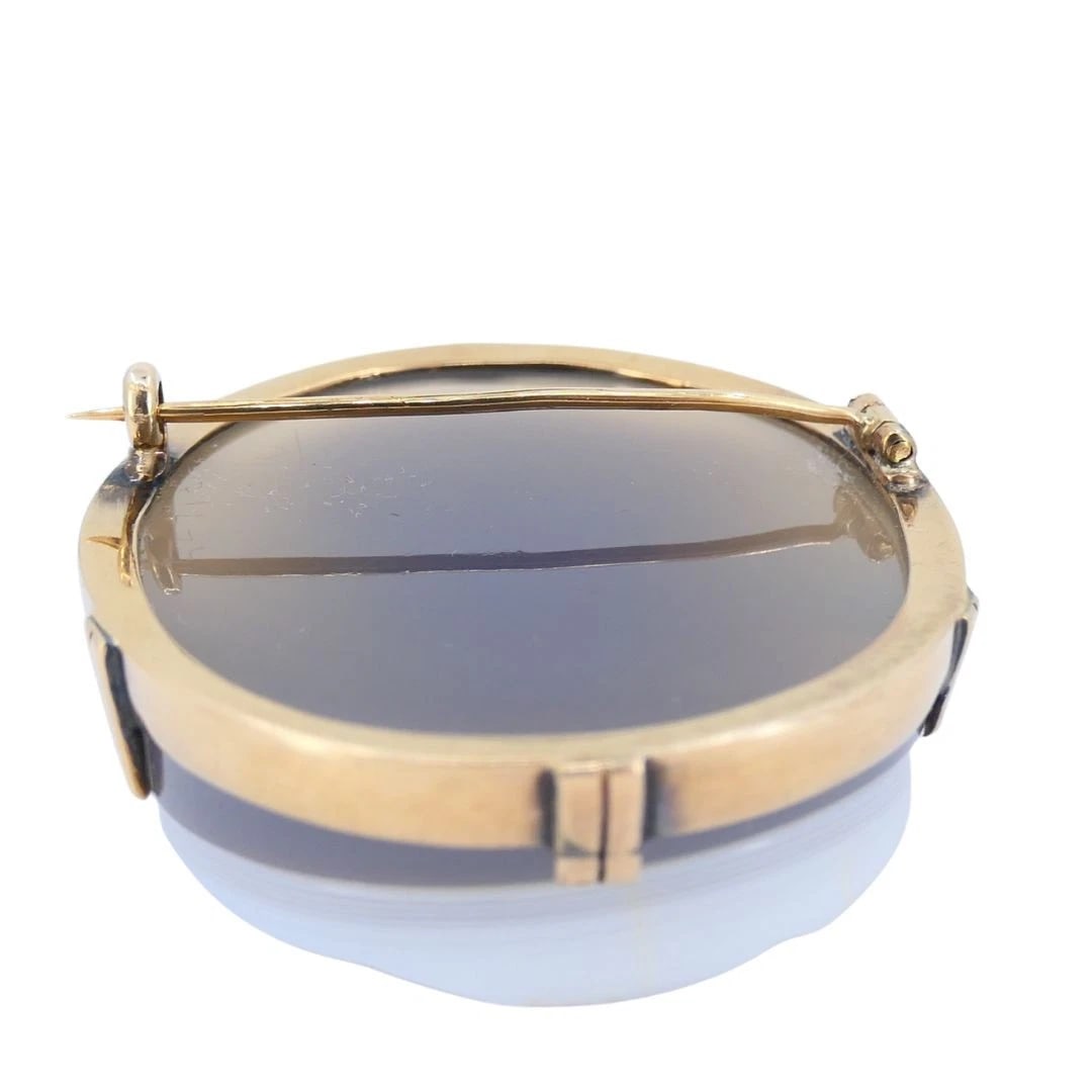 Antique 10K Gold Hardstone Agate Cameo Brooch Pin - 9