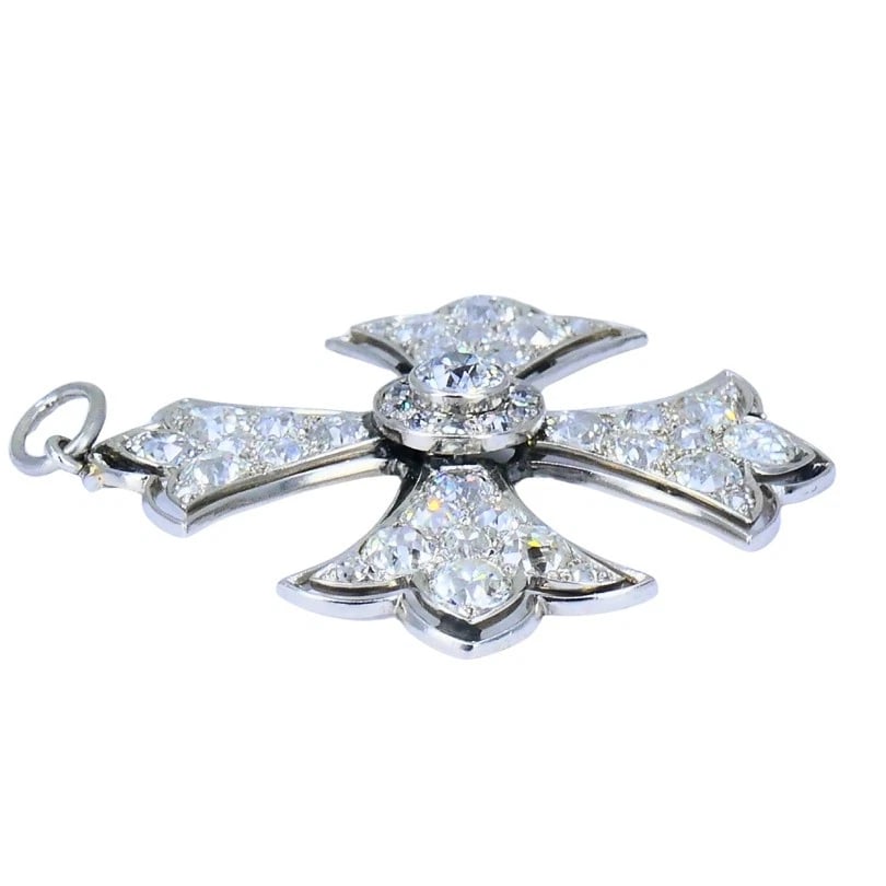 Art Deco Maltese Cross Platinum PENDANT Old European Cut Diamonds Estate Jewelry - 5