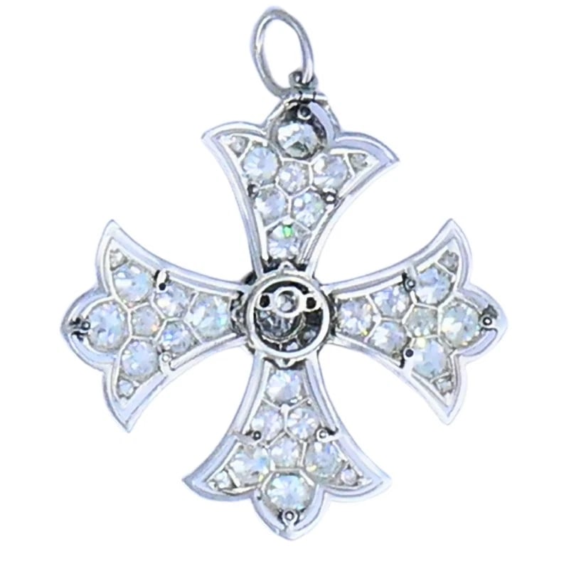 Art Deco Maltese Cross Platinum PENDANT Old European Cut Diamonds Estate Jewelry - 6