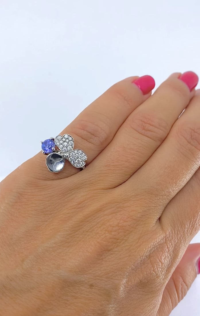 Tiffany & Co. Platinum Paper Flower Ring Tanzanite Diamonds - 2