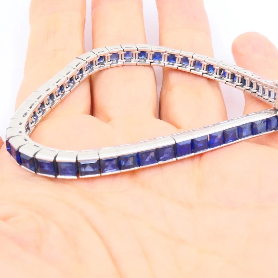 Vintage Platinum Sapphire Tennis Bracelet - 6
