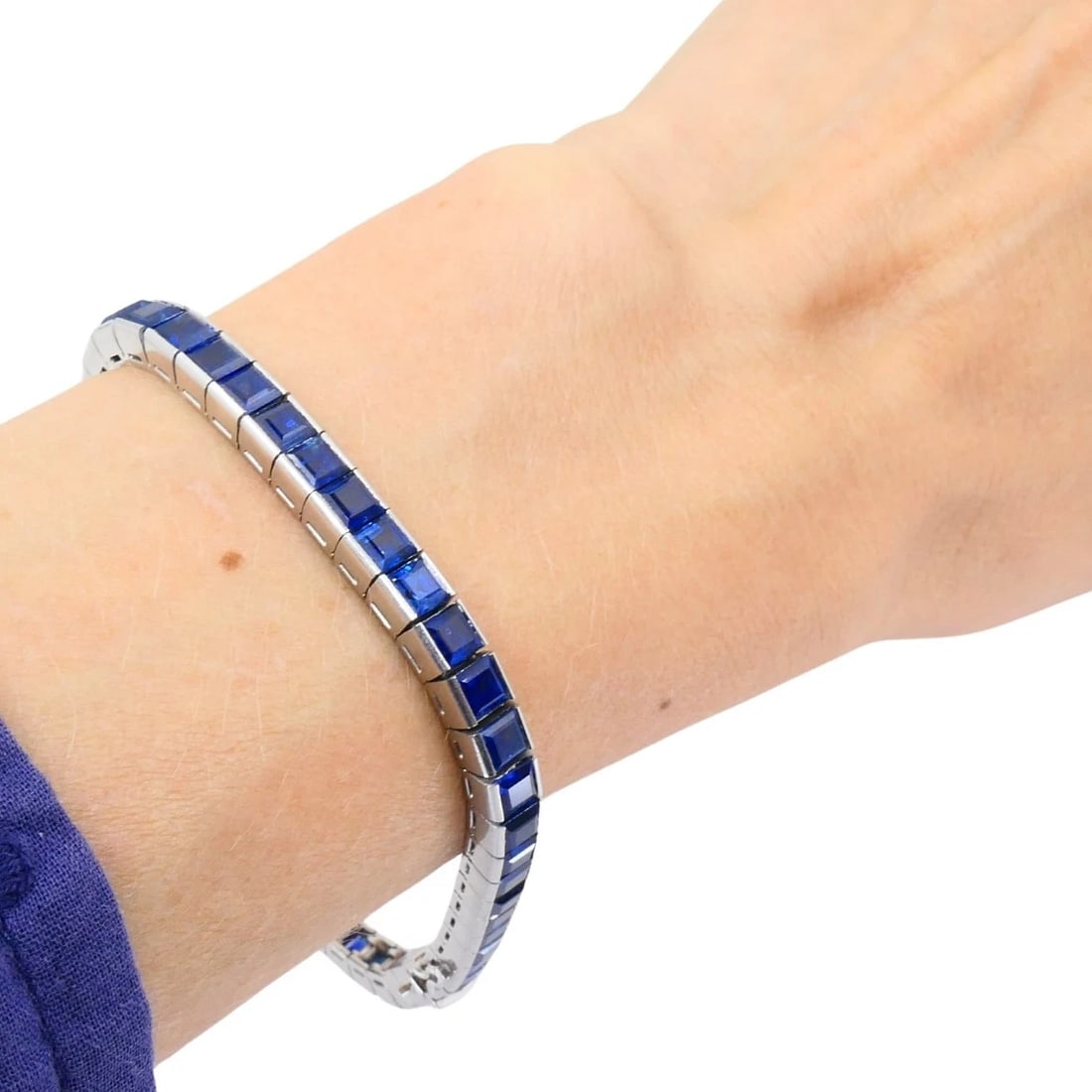 Vintage Platinum Sapphire Tennis Bracelet - 8