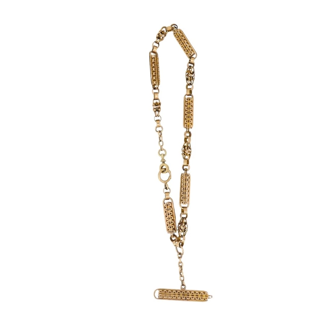 Vintage Coral Figa Pendant 14k Gold T-Bar Chain Necklace - 9