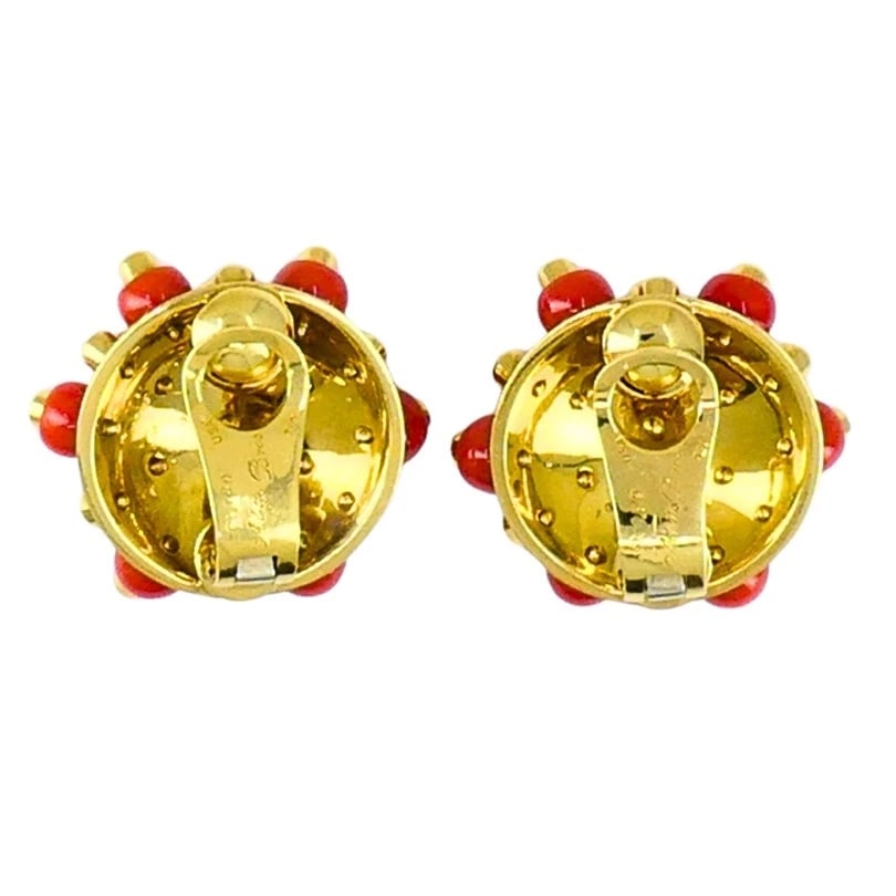 Vintage Aletto Brothers Coral EARRINGS 18k Gold Diamond Sputnik Design Estate - 6