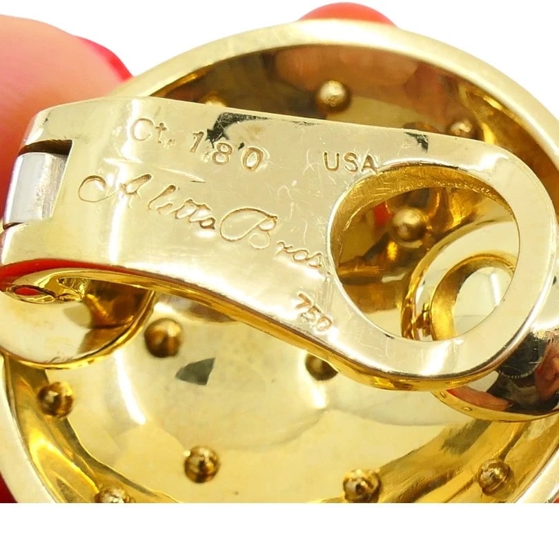 Vintage Aletto Brothers Coral EARRINGS 18k Gold Diamond Sputnik Design Estate - 7