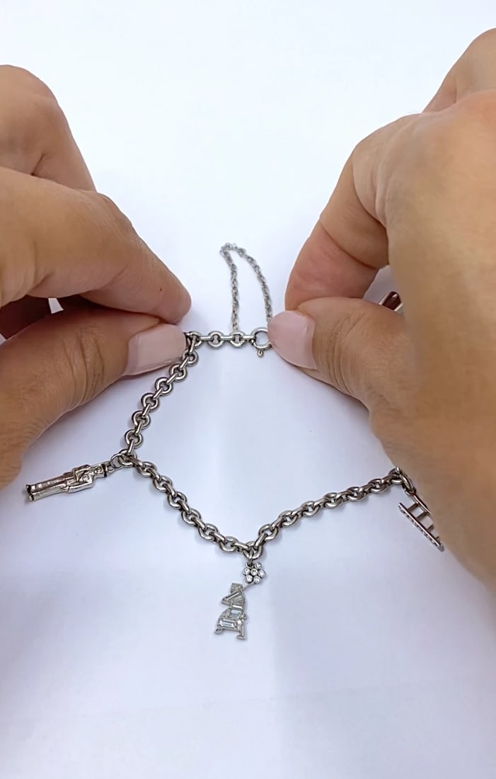 Vintage Platinum Charm Bracelet Diamond Gemstone - 2