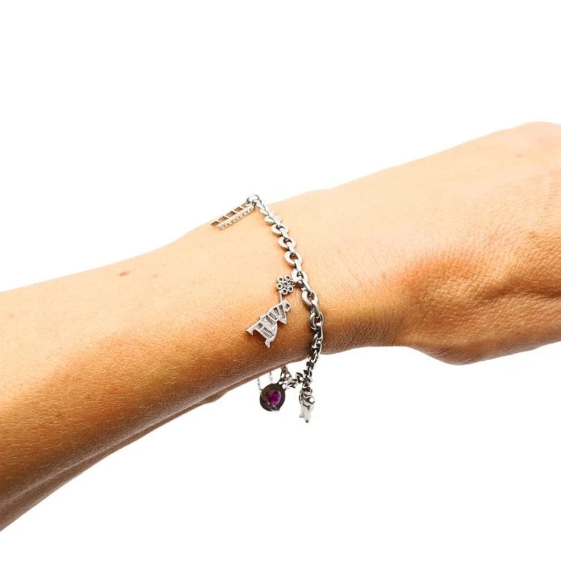 Vintage Platinum Charm Bracelet Diamond Gemstone - 4