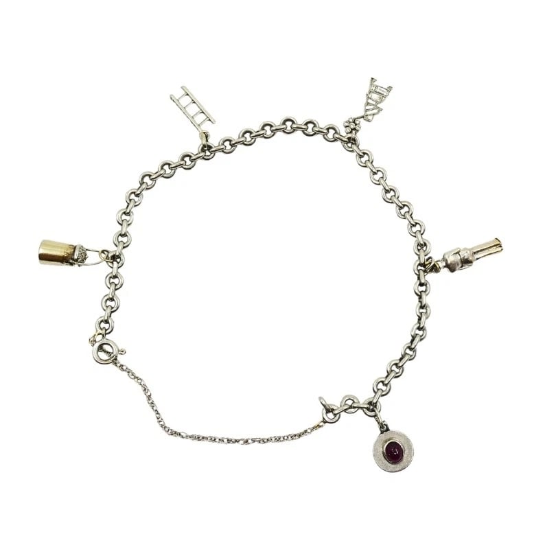 Vintage Platinum Charm Bracelet Diamond Gemstone - 5