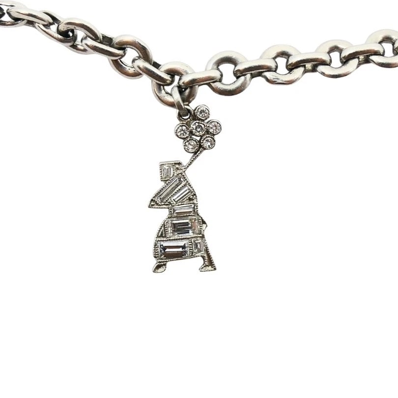 Vintage Platinum Charm Bracelet Diamond Gemstone - 6
