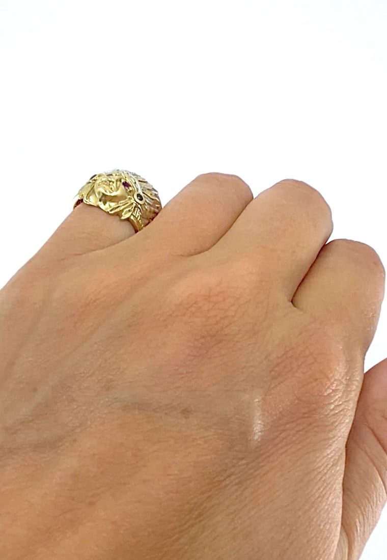 Vintage 10k Gold Native American Headdress Ring - 2