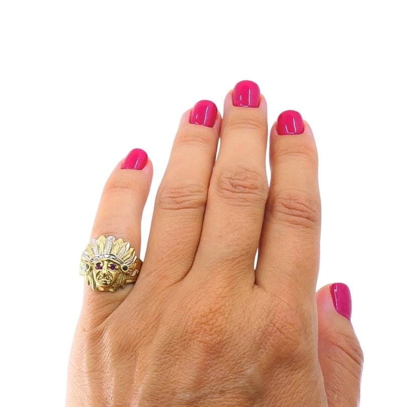 Vintage 10k Gold Native American Headdress Ring - 3