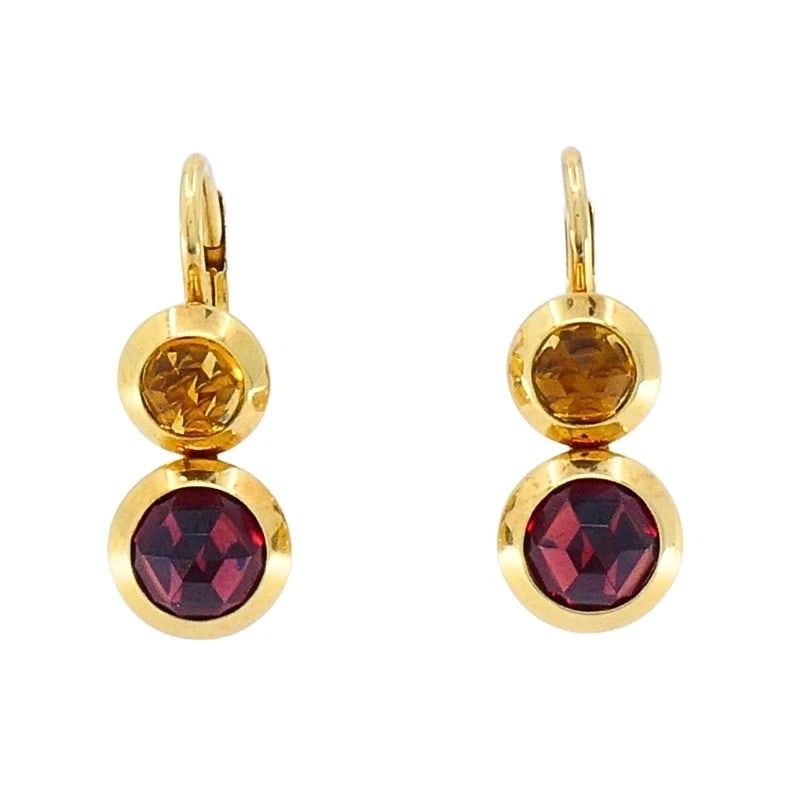 Tiffany & Co. 18k Gold Garnet Citrine Drop Earrings: Title: Tiffany & Co. 18k Gold Garnet Citrine Drop Earrings Description: Product details: DESNER: Tiffany & Co. CRCA: Late 20th Century MATERALS: 18k old EMSTONE: arnet, Citrine WEHT: 6.3 rams MEASREME