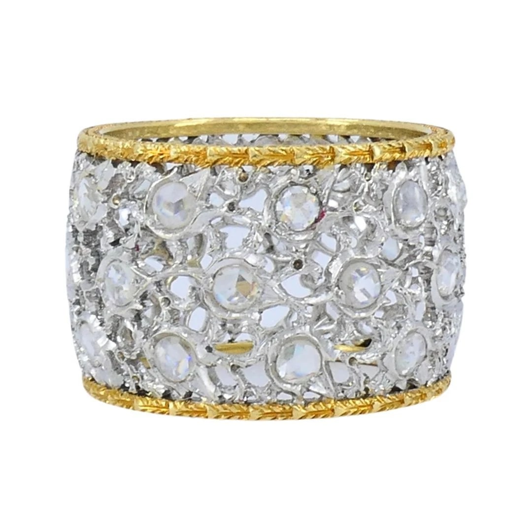 Vintage Buccellati 18k Two-tone Gold Diamond Open Work Band Ring - 4