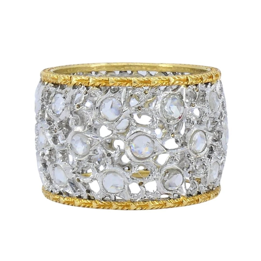 Vintage Buccellati 18k Two-tone Gold Diamond Open Work Band Ring - 5
