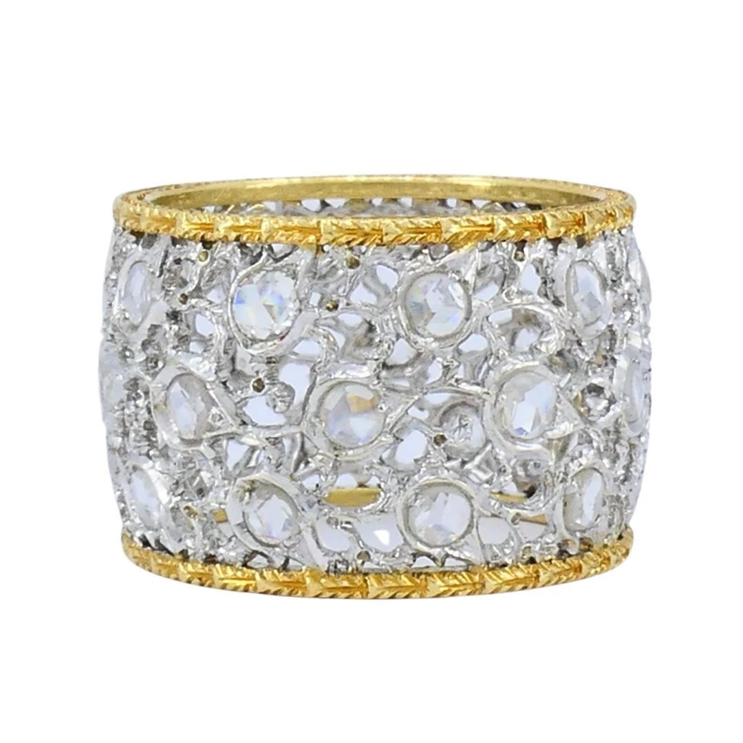 Vintage Buccellati 18k Two-tone Gold Diamond Open Work Band Ring - 6