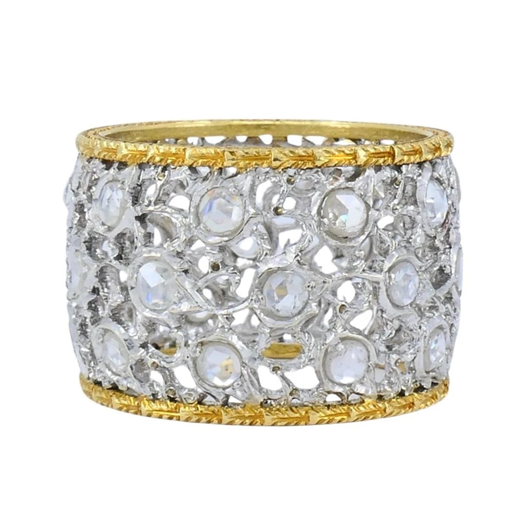 Vintage Buccellati 18k Two-tone Gold Diamond Open Work Band Ring - 7