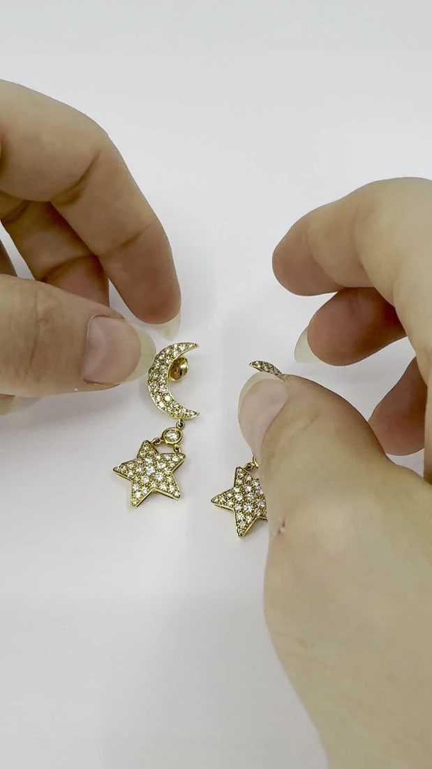 Mouawad 18k Gold Diamond Moon Star Celestial Drop Earrings - 2