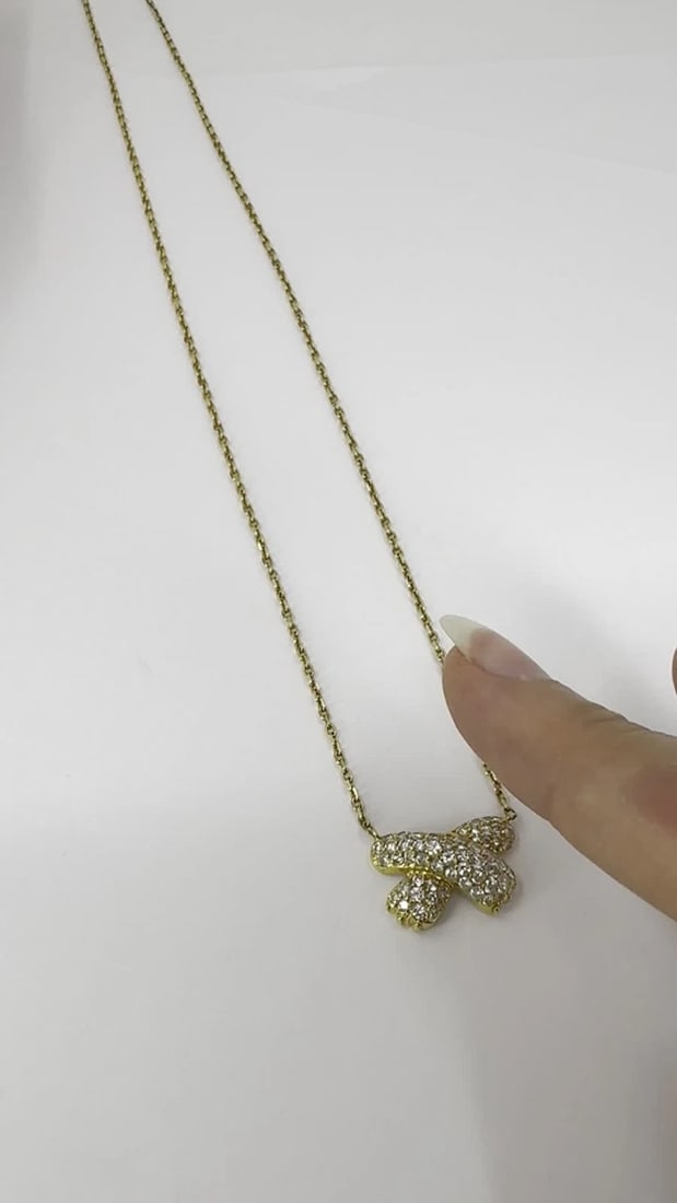 Vintage Fred Paris 18k Gold Diamond Ribbon Necklace - 2