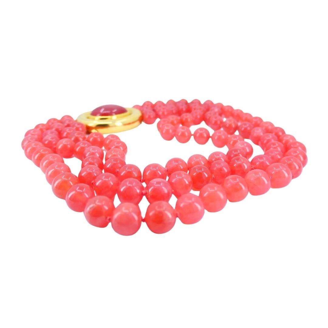Vintage Paloma Picasso Tiffany & Co. 18k Gold Pink Rhodochrosite Beaded Necklace - 11