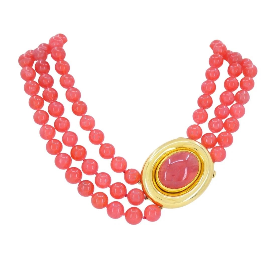 Vintage Paloma Picasso Tiffany & Co. 18k Gold Pink Rhodochrosite Beaded Necklace - 4