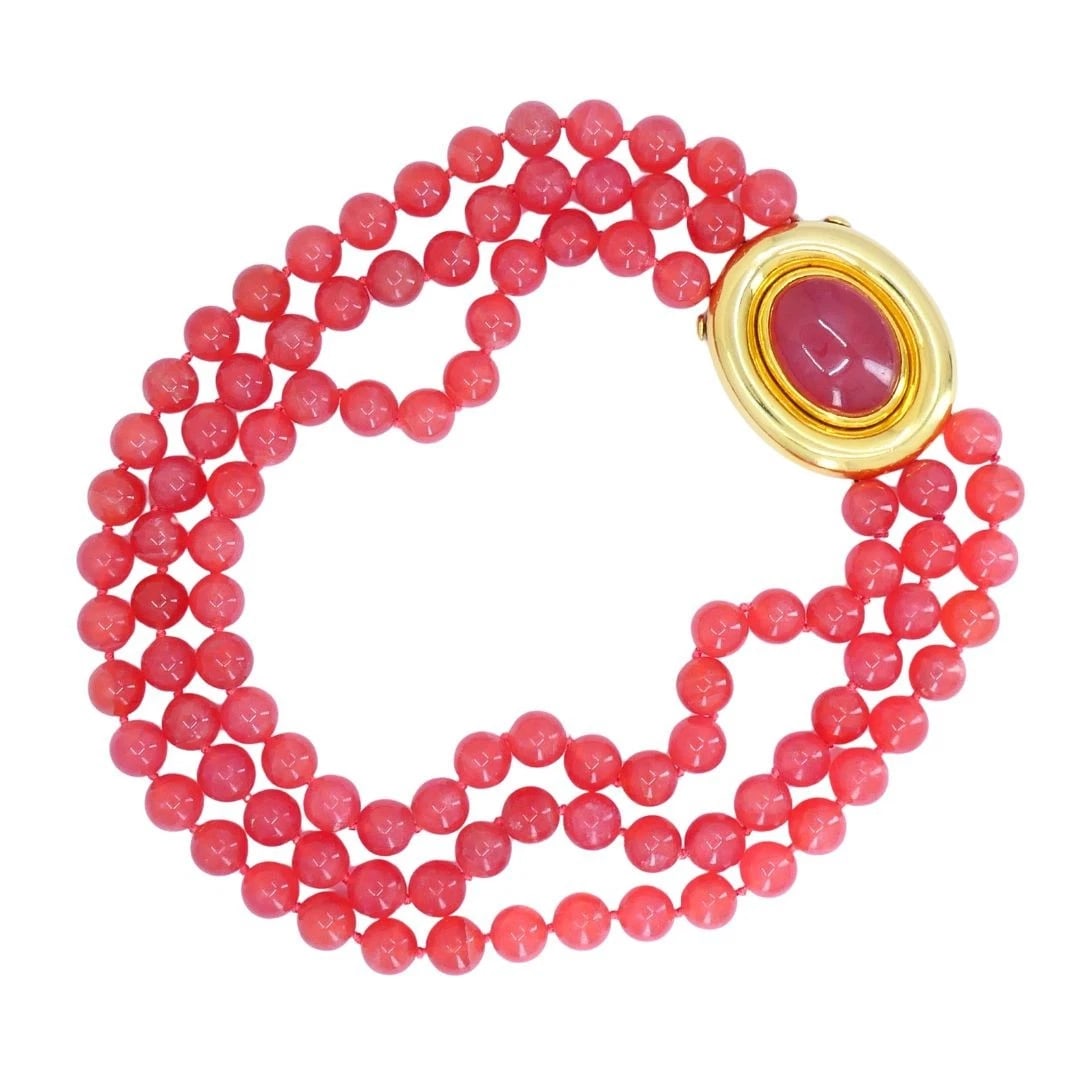Vintage Paloma Picasso Tiffany & Co. 18k Gold Pink Rhodochrosite Beaded Necklace - 5