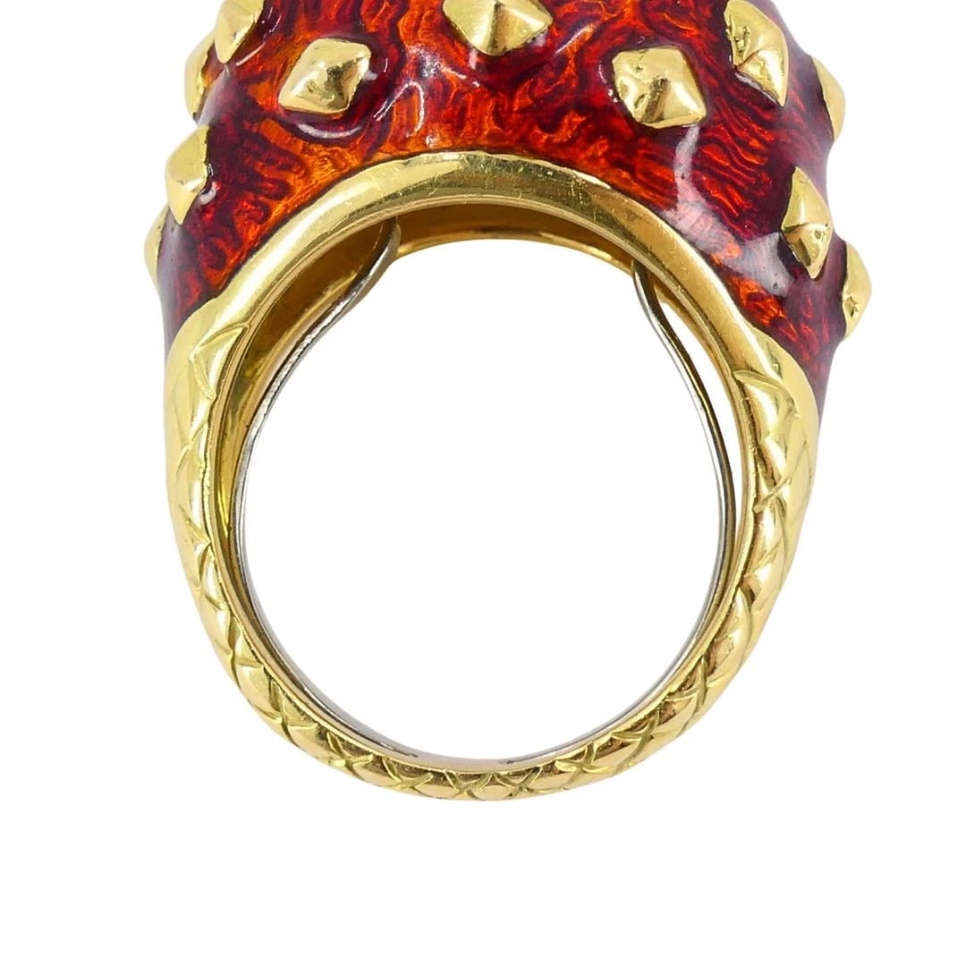 Vintage David Webb 18k Gold Enamel Dome Cocktail Ring - 12
