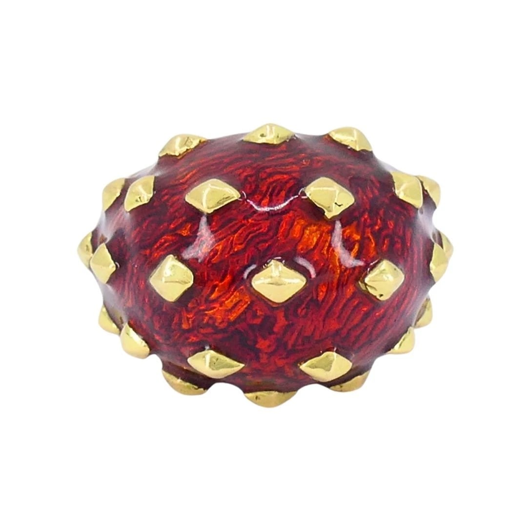 Vintage David Webb 18k Gold Enamel Dome Cocktail Ring - 5