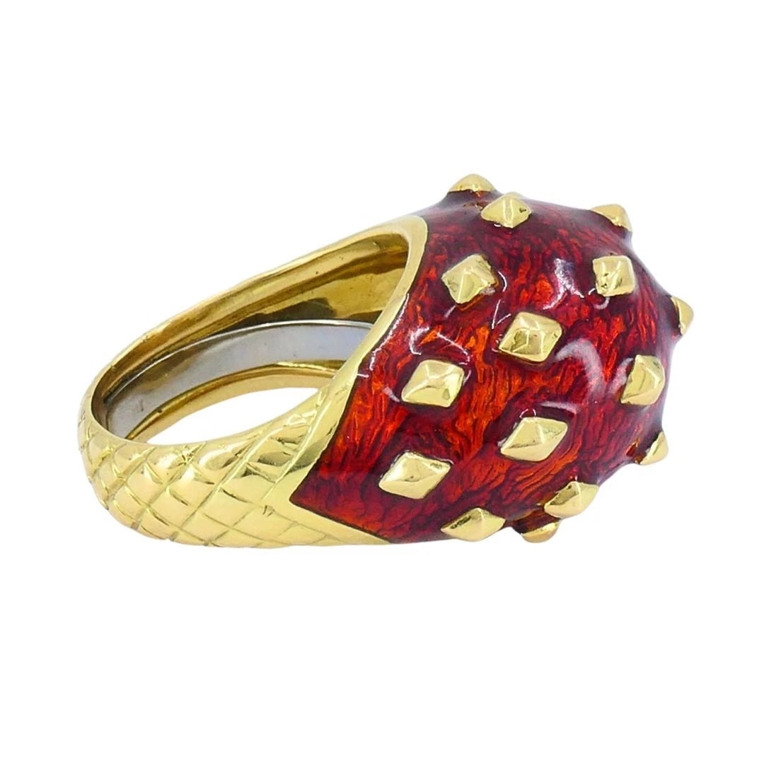 Vintage David Webb 18k Gold Enamel Dome Cocktail Ring - 6