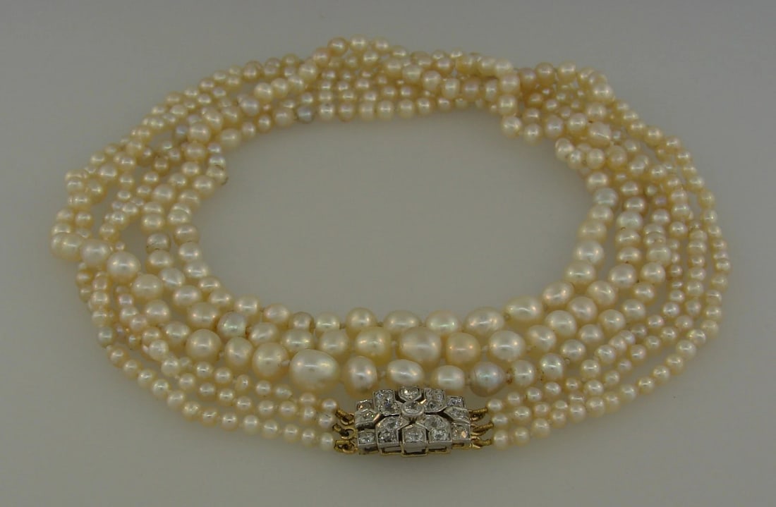 Victorian Natural Saltwater Pearl NECKLACE with Diamond Clasp Antique Jewelry - 8