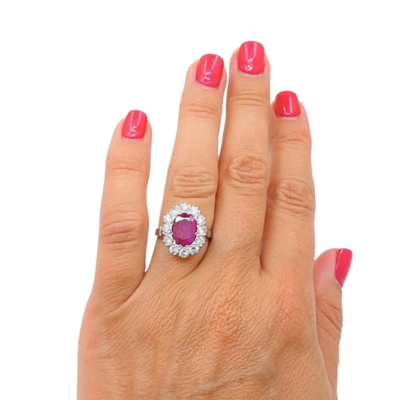 Vintage Ruby Diamond Cluster Ring 14k Gold - 3