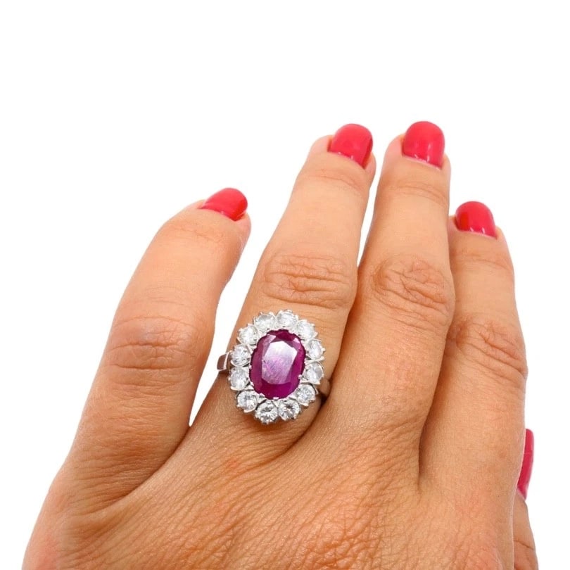 Vintage Ruby Diamond Cluster Ring 14k Gold - 4