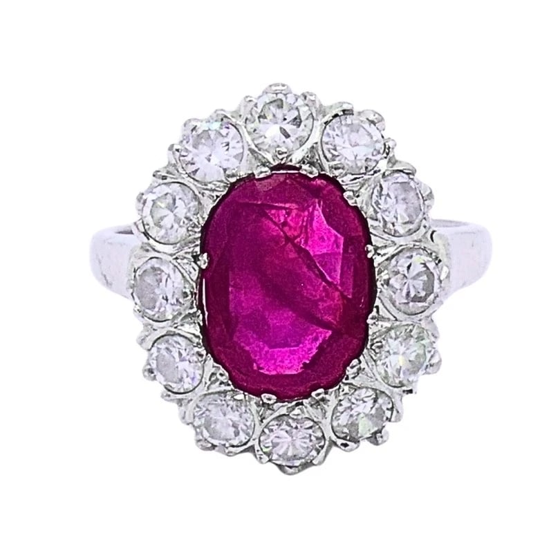 Vintage Ruby Diamond Cluster Ring 14k Gold - 5