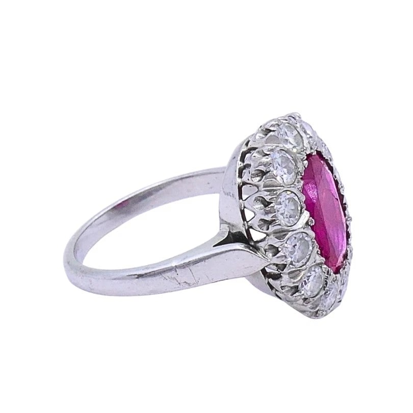 Vintage Ruby Diamond Cluster Ring 14k Gold - 6