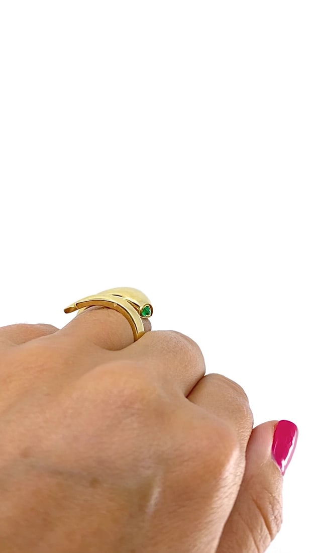 14k Gold Snake Pear-Cut Emerald Eyes Wrap Ring - 2