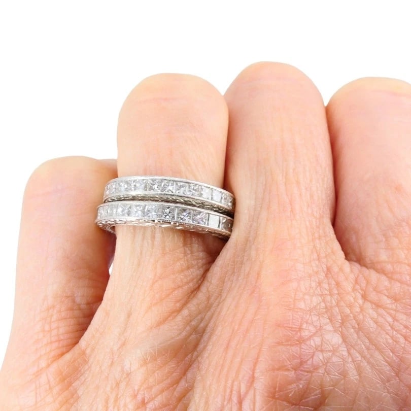 M. Beaudry Princess Cut Diamond ETERNITY BAND Platinum Size 6.5 Wedding Ring - 10