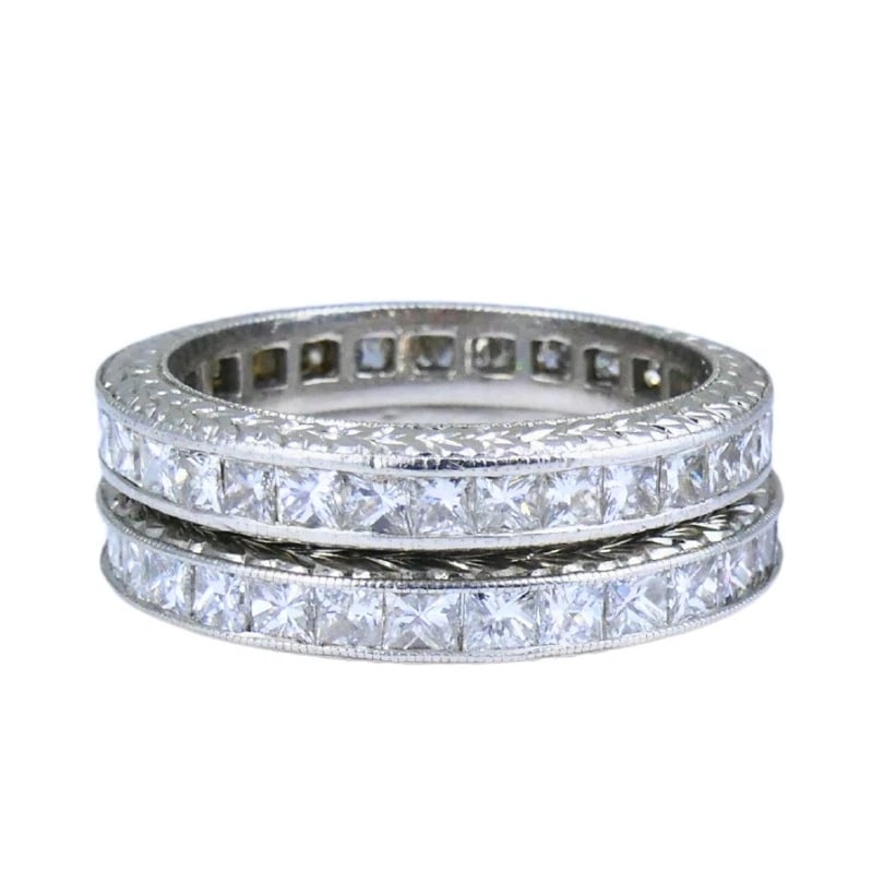 M. Beaudry Princess Cut Diamond ETERNITY BAND Platinum Size 6.5 Wedding Ring - 9