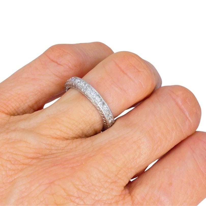 Michael Beaudry Princess Cut Diamond ETERNITY BAND Platinum Size 6 Wedding Ring - 6