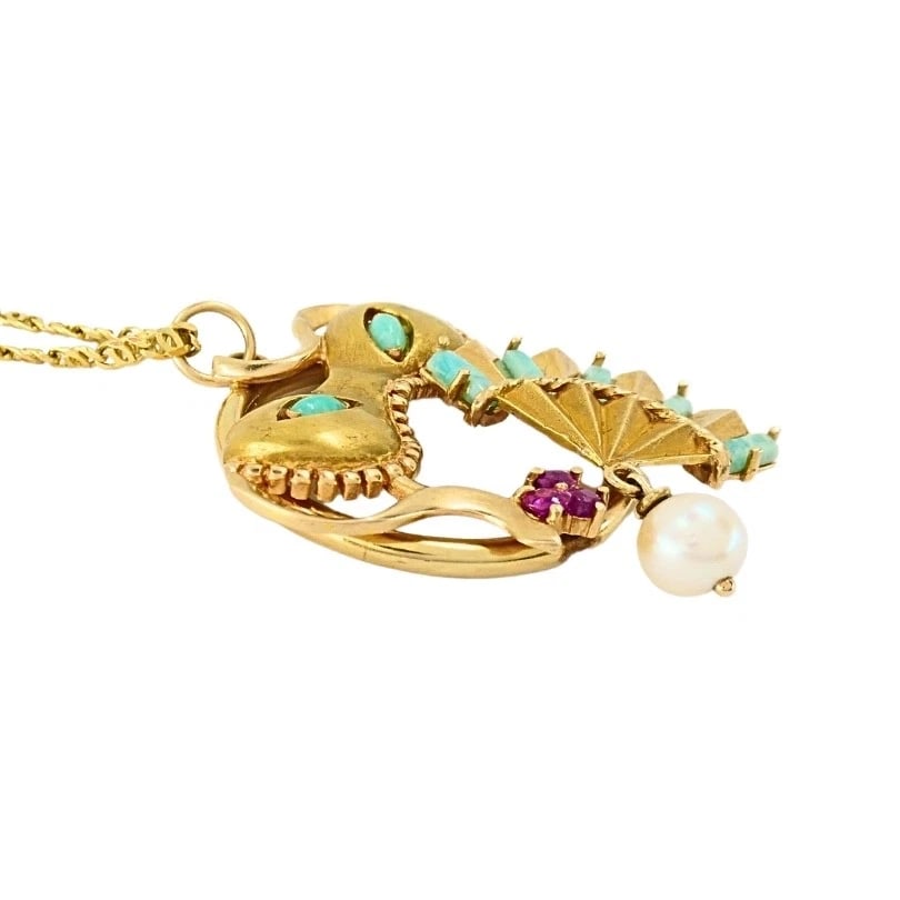 Vintage 14k Gold Masquerade Pendant 18k Gold Chain Necklace - 5