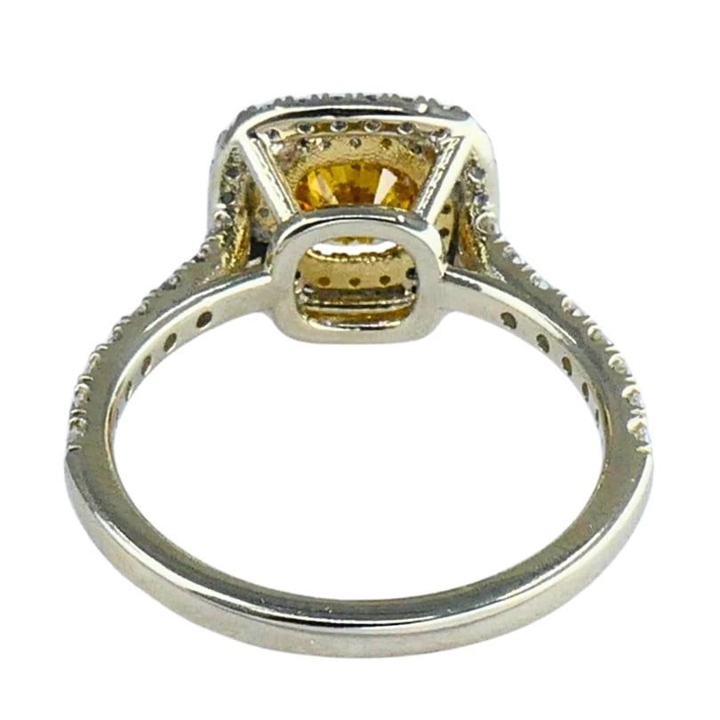 14k White Gold RING Fancy Yellow Orange Diamond GIA Double Halo Estate Jewelry - 12
