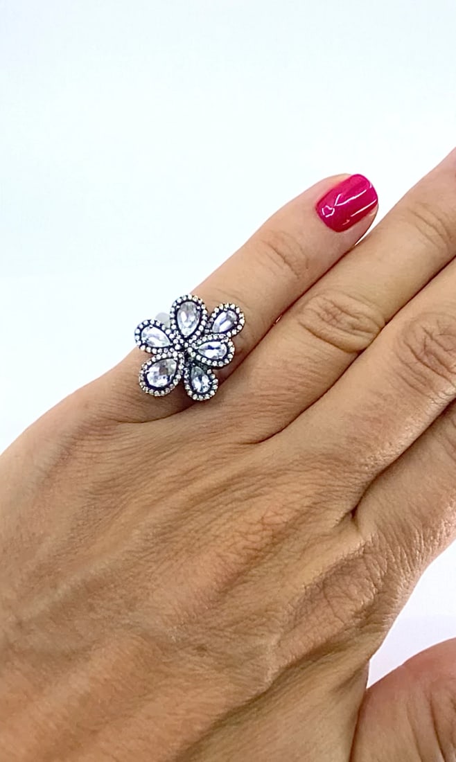 14k Gold Diamond Floral Cocktail Ring - 2
