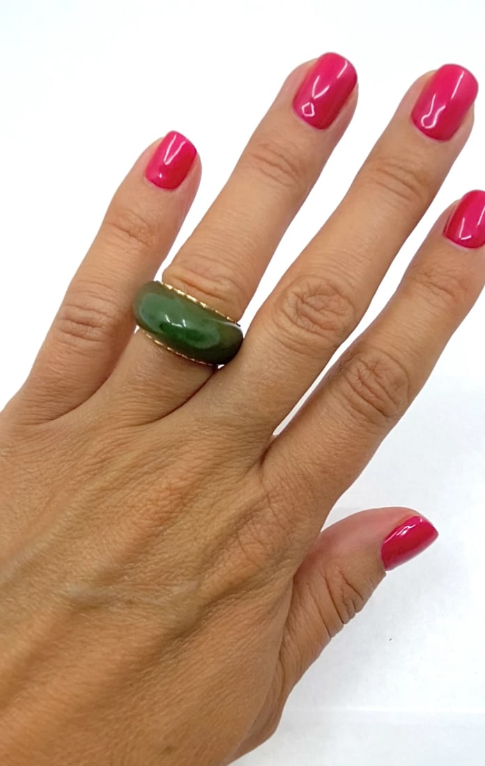 Vintage Ring 14k Gold Dome Jade Ring - 2