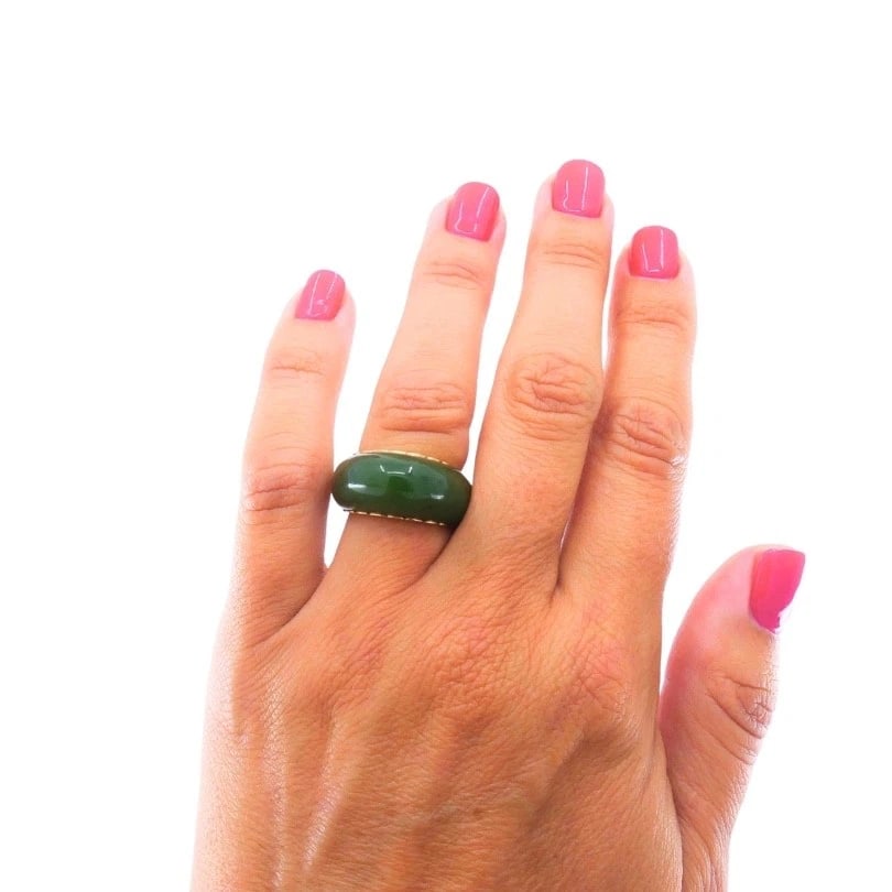 Vintage Ring 14k Gold Dome Jade Ring - 3