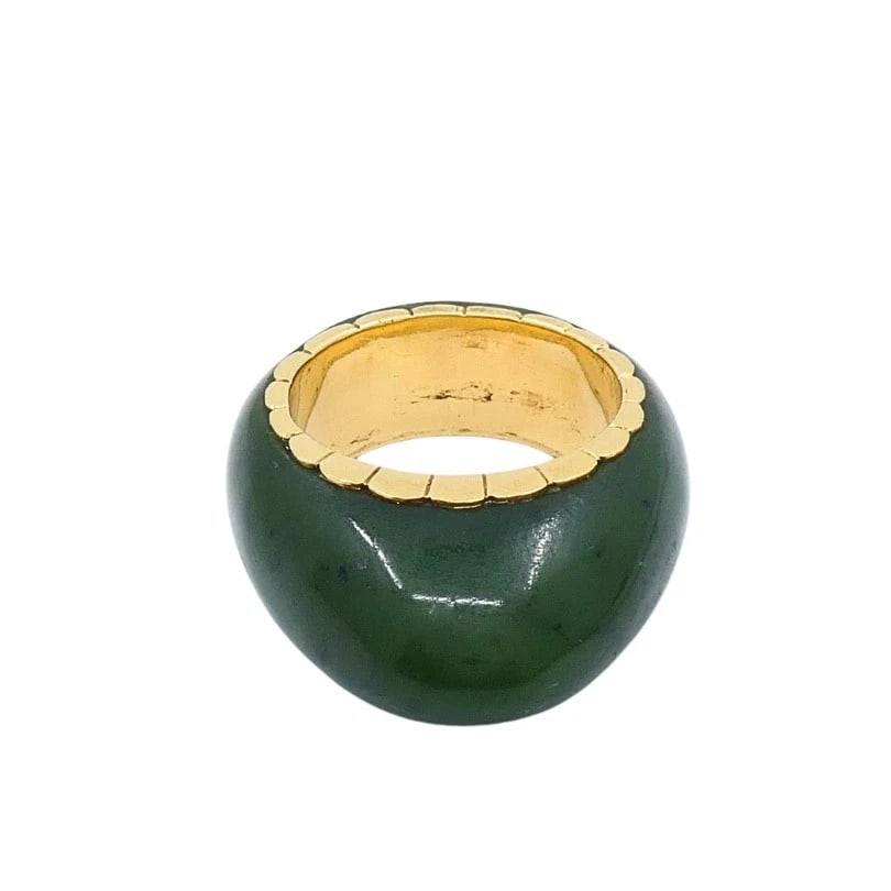 Vintage Ring 14k Gold Dome Jade Ring - 7