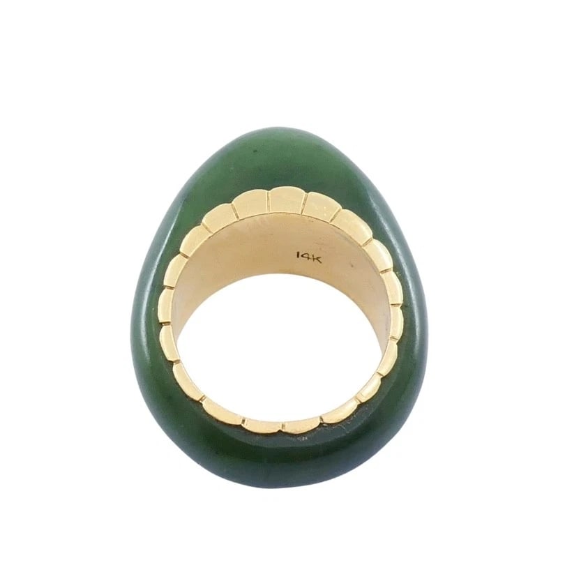 Vintage Ring 14k Gold Dome Jade Ring - 8