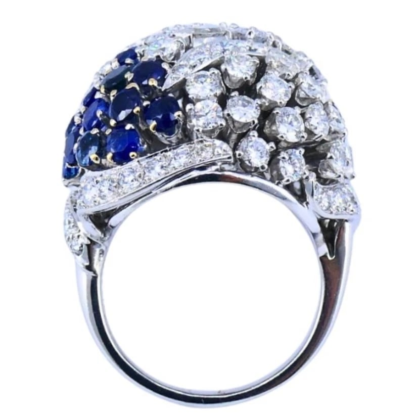 Vintage Dome RING Ruser Platinum Diamond Sapphire Estate Jewelry - 10